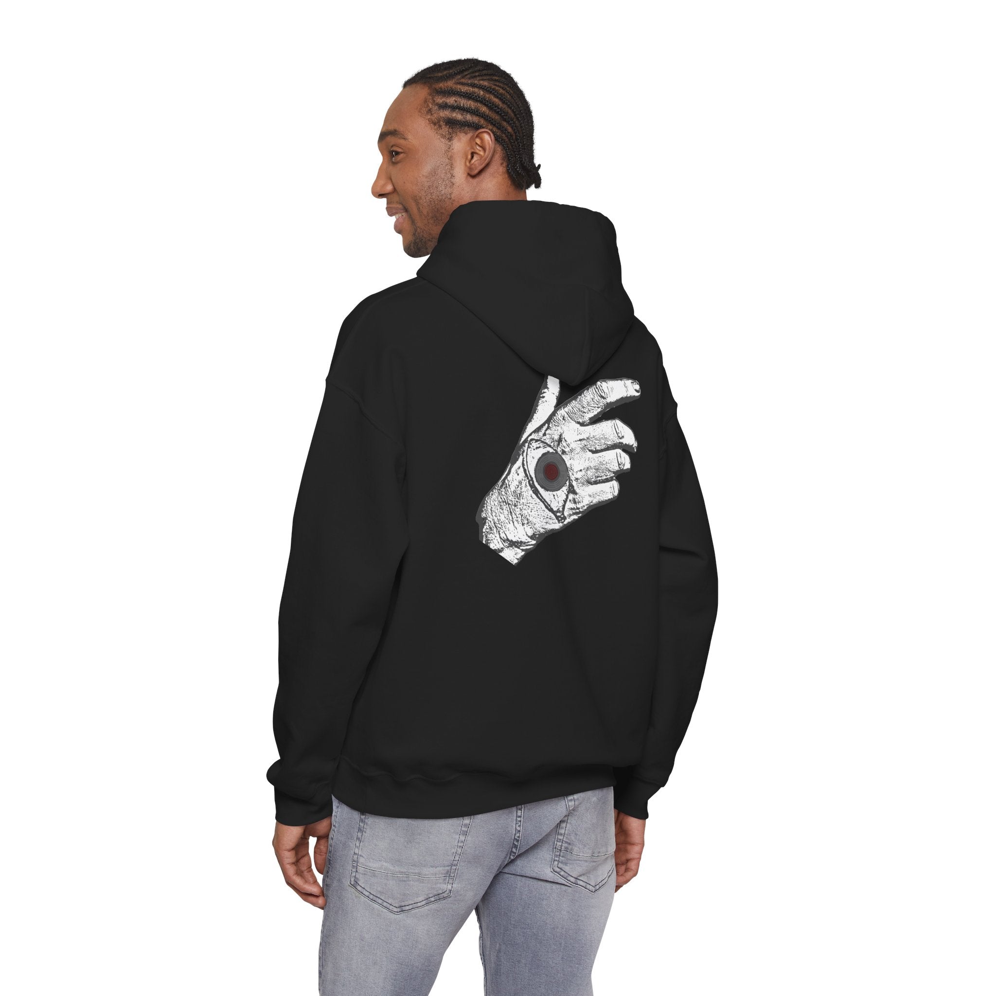 Vibrant Phantom "Don't Fear" Graphic Hoodie — Vintage Hand & Eyeball Design