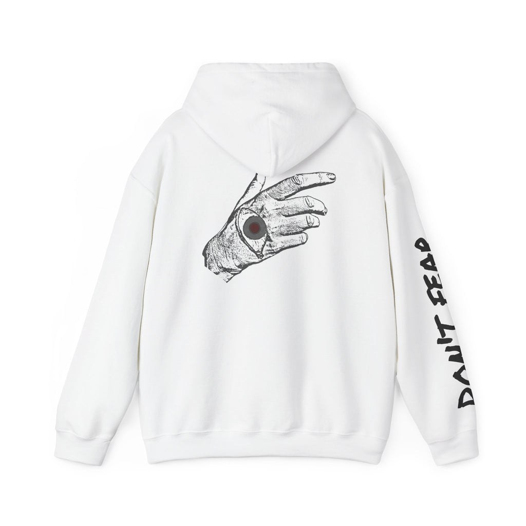 Vibrant Phantom "Don't Fear" Graphic Hoodie — Vintage Hand & Eyeball Design