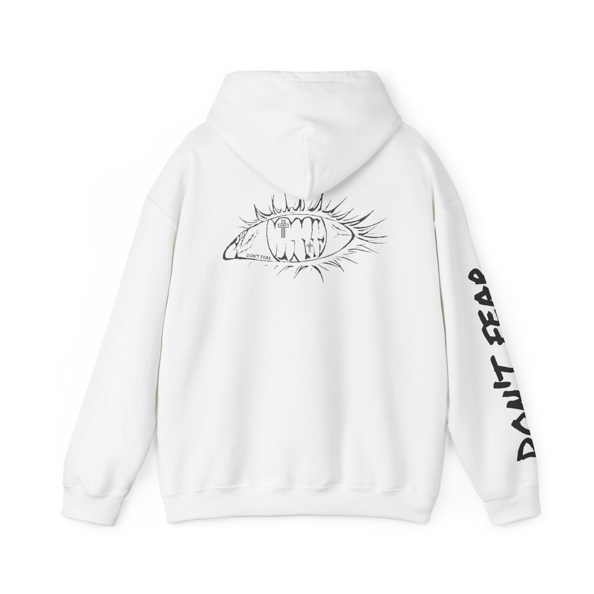 Vibrant Phantom Eye Sketch Hoodie | 'Don't Fear' Sleeve Graphic