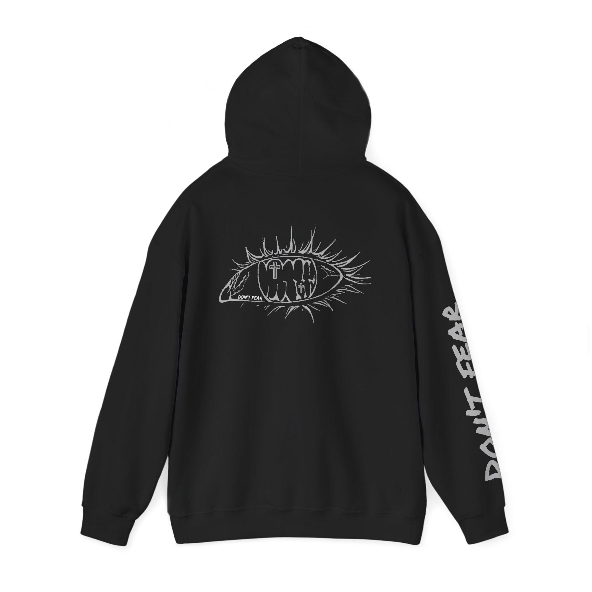 Vibrant Phantom Eye Sketch Hoodie | 'Don't Fear' Sleeve Graphic