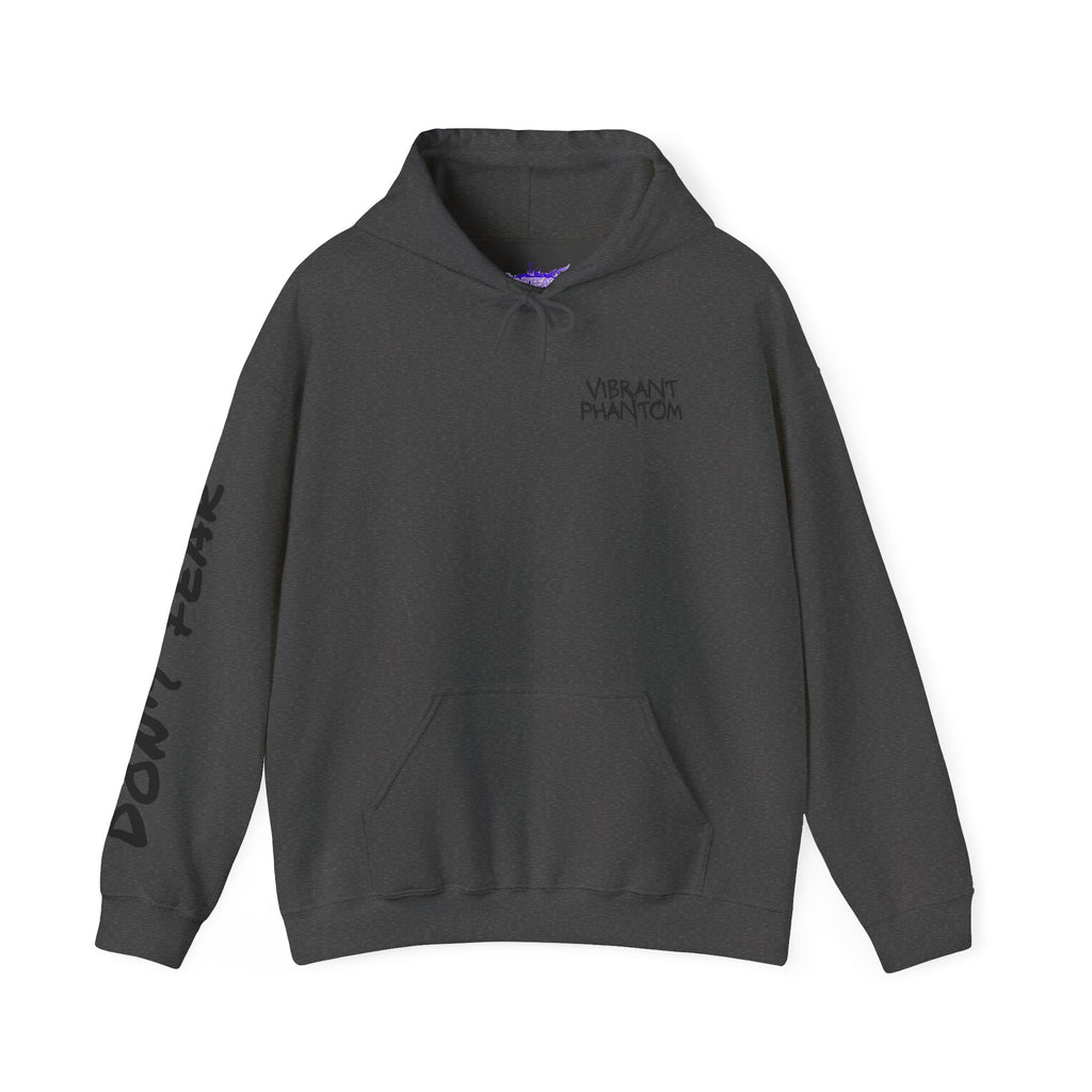 Vibrant Phantom "Don't Fear" Graphic Hoodie — Vintage Hand & Eyeball Design