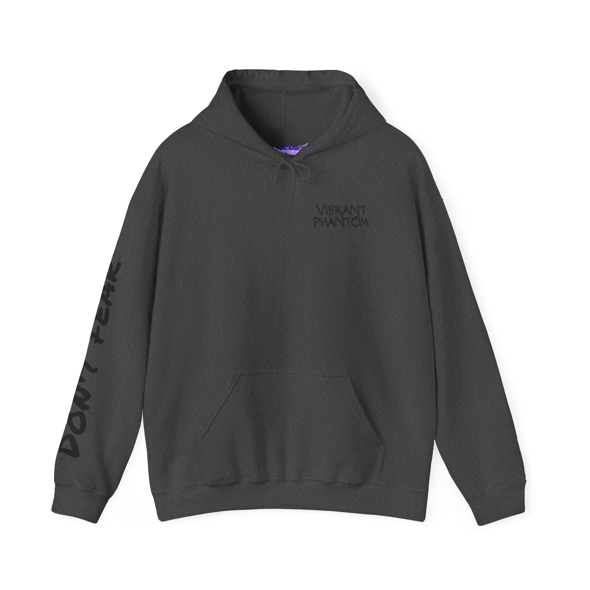 Vibrant Phantom "Don't Fear" Graphic Hoodie — Vintage Hand & Eyeball Design
