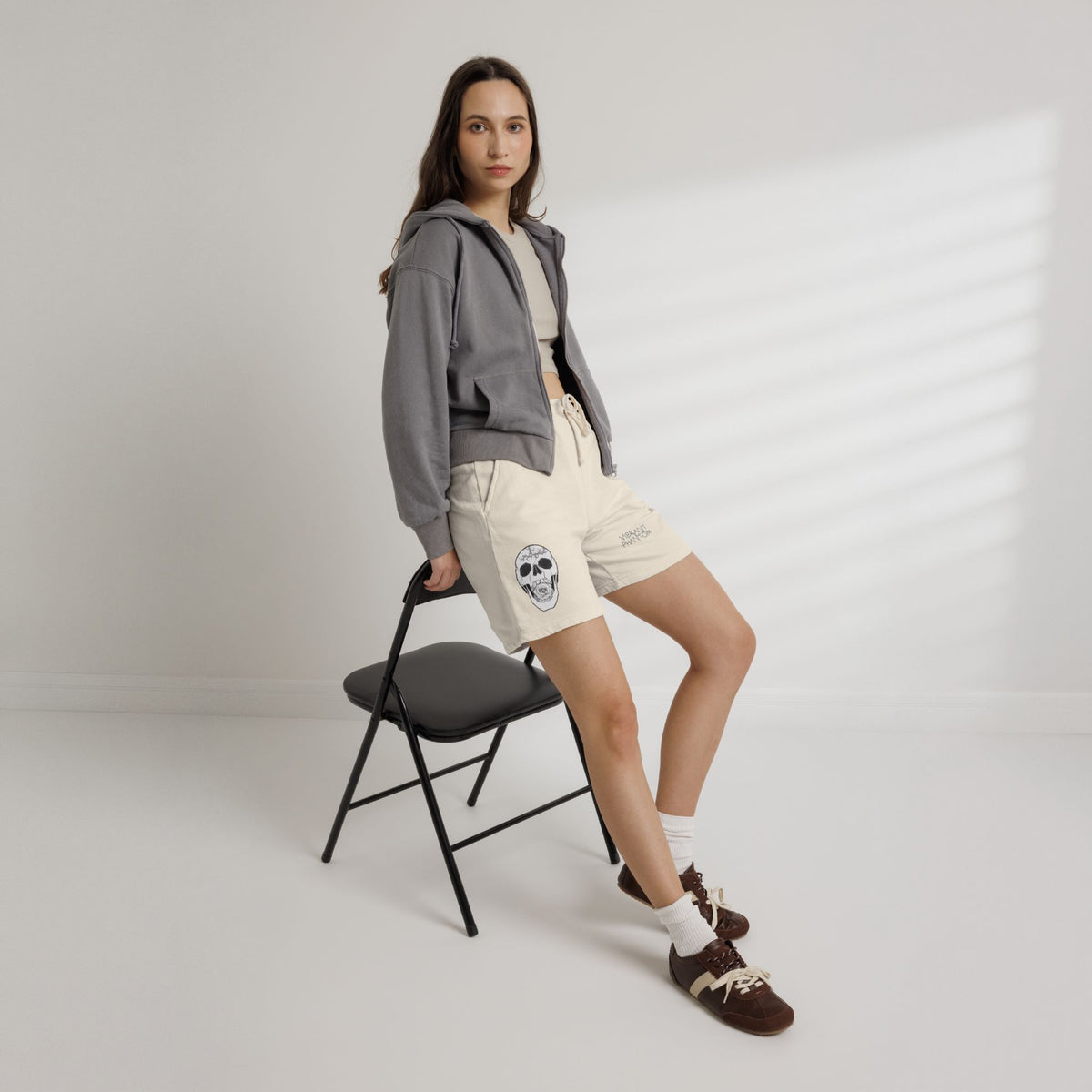 Skull Graphic Sweat Shorts — Lightweight Fleece Lounge Shorts