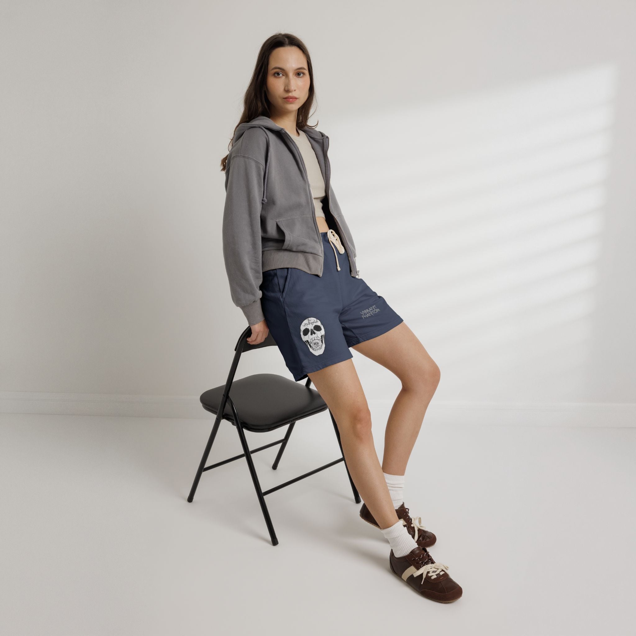 Skull Graphic Sweat Shorts — Lightweight Fleece Lounge Shorts