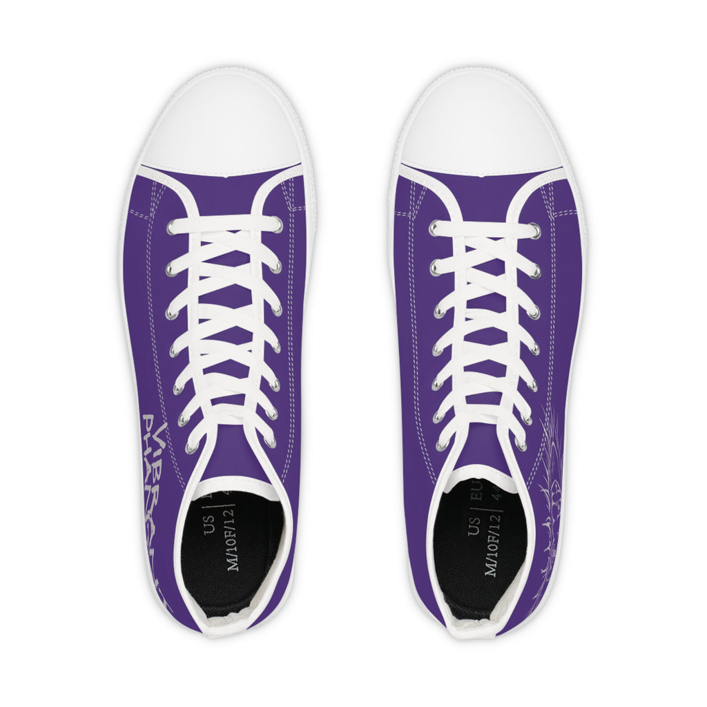 Purple High-Top Sneakers with Eye Graphic — Men’s Stylish Canvas Shoes