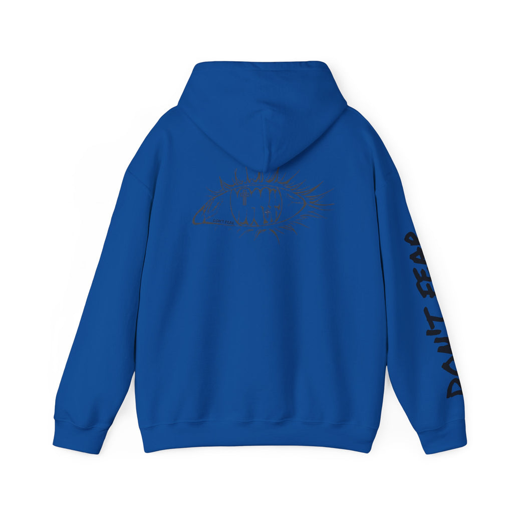 Vibrant Phantom Eye Sketch Hoodie | 'Don't Fear' Sleeve Graphic