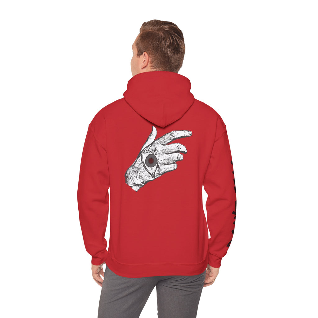 Vibrant Phantom "Don't Fear" Graphic Hoodie — Vintage Hand & Eyeball Design