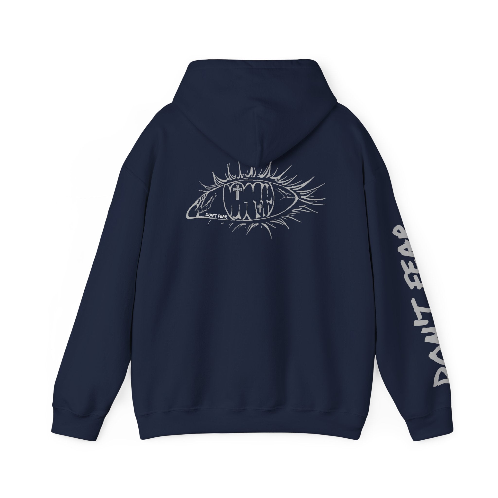 Vibrant Phantom Eye Sketch Hoodie | 'Don't Fear' Sleeve Graphic