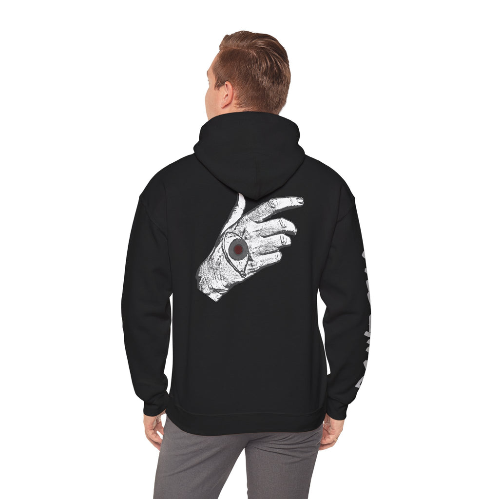 Vibrant Phantom "Don't Fear" Graphic Hoodie — Vintage Hand & Eyeball Design