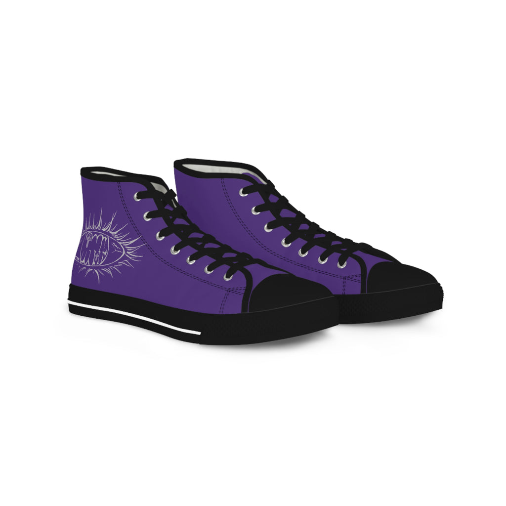 Purple High-Top Sneakers with Eye Graphic — Men’s Stylish Canvas Shoes
