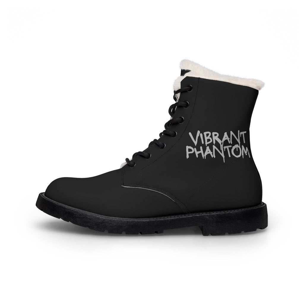 Men's Fur-Lined Leather Boots — 'Vibrant Phantom' Graphic Winter Combat Boots