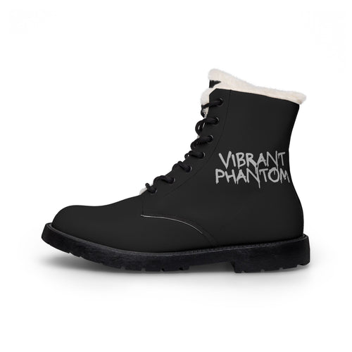 Men's Fur-Lined Leather Boots — 'Vibrant Phantom' Graphic Winter Combat Boots