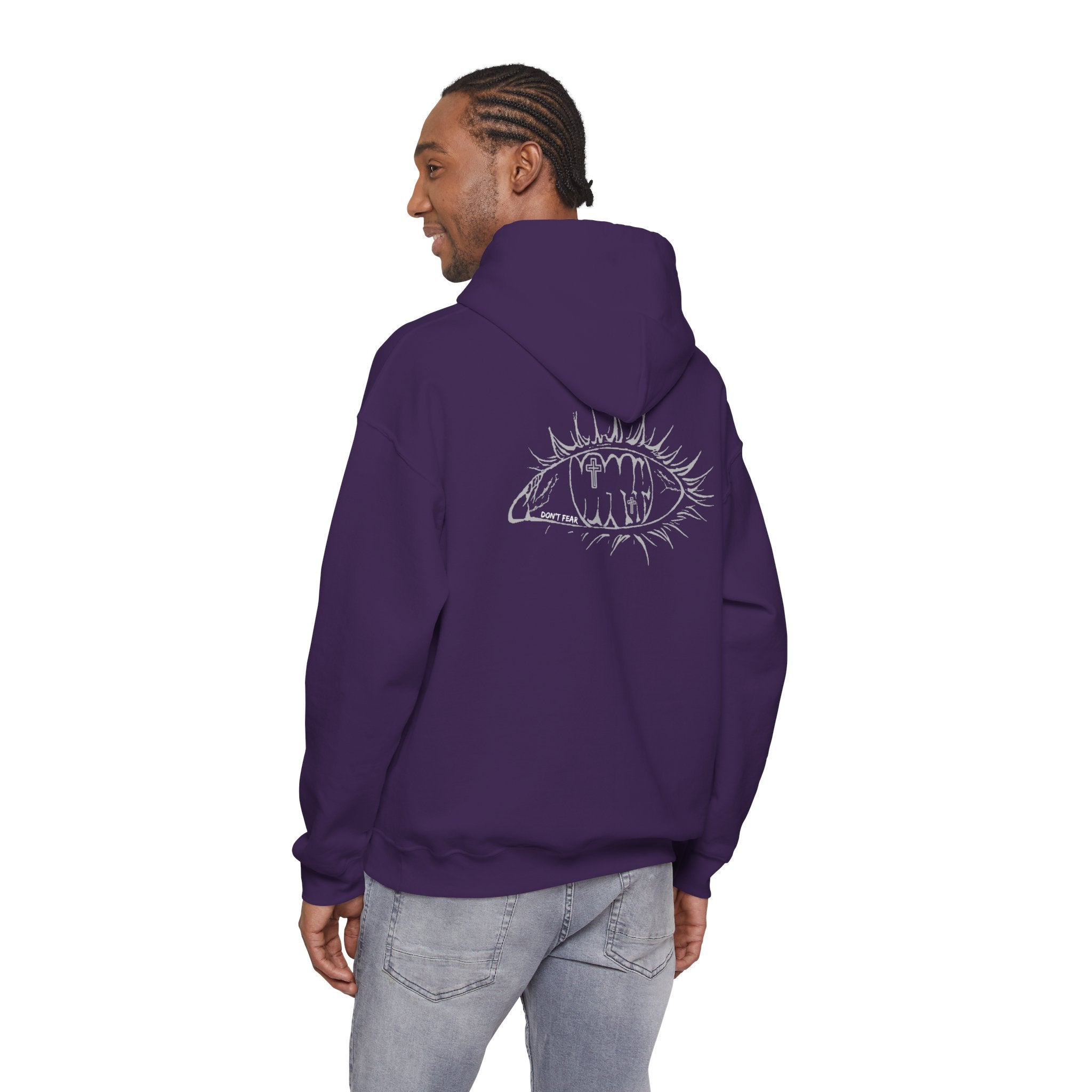 Vibrant Phantom Eye Sketch Hoodie | 'Don't Fear' Sleeve Graphic