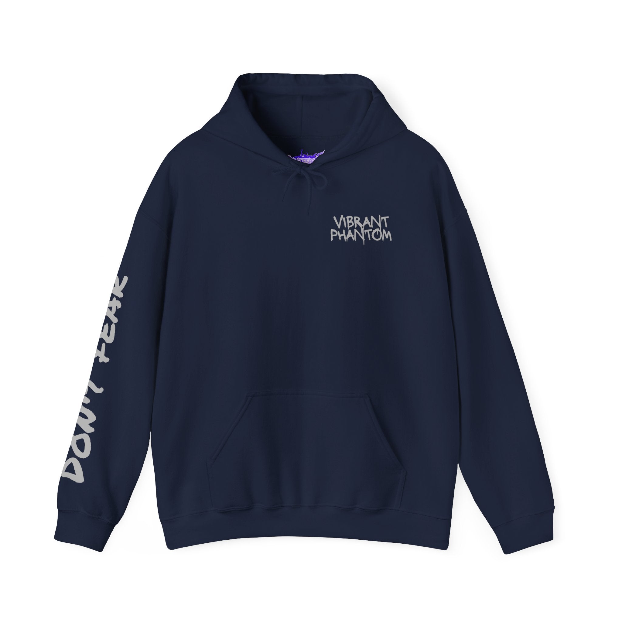 Vibrant Phantom "Don't Fear" Graphic Hoodie — Vintage Hand & Eyeball Design