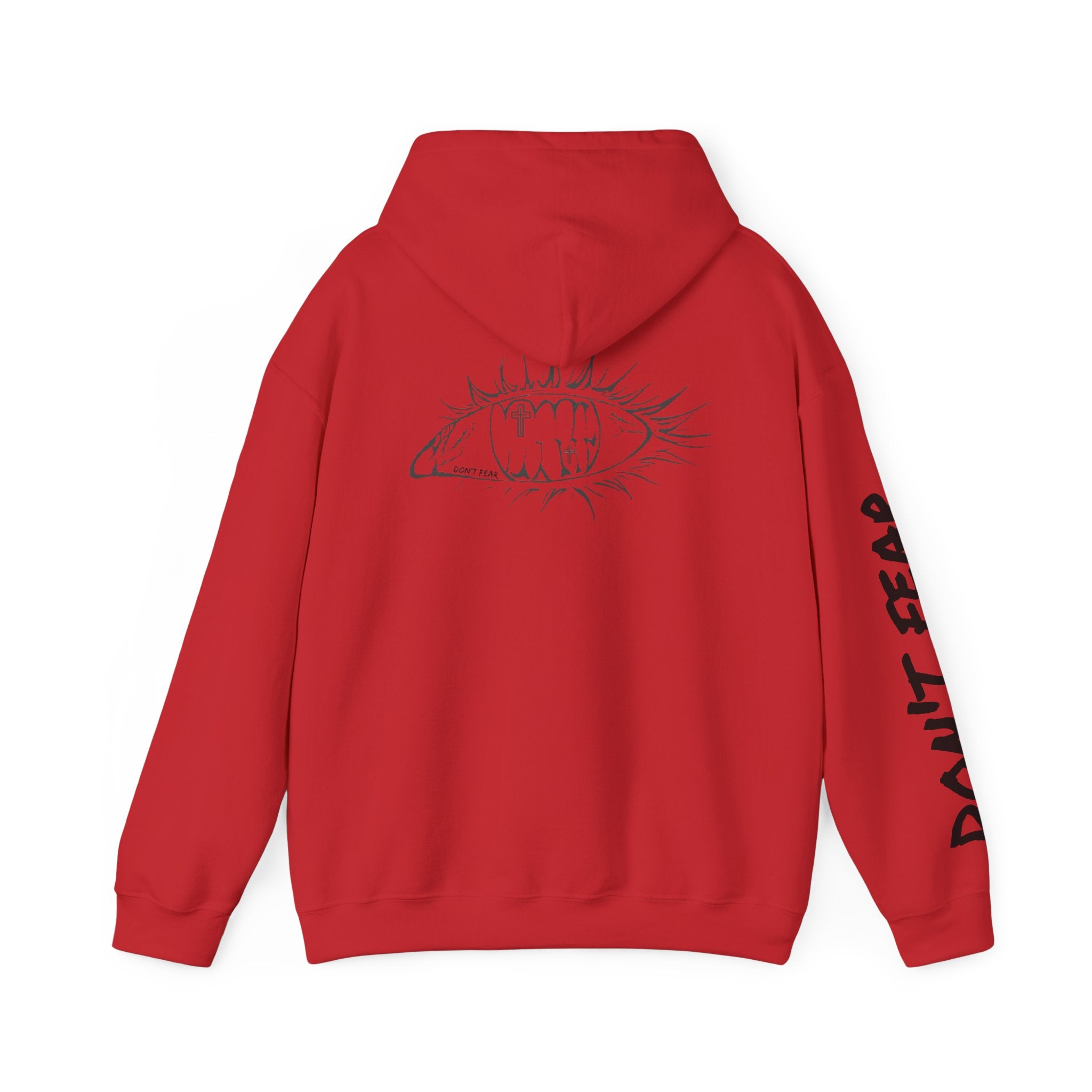 Vibrant Phantom Eye Sketch Hoodie | 'Don't Fear' Sleeve Graphic