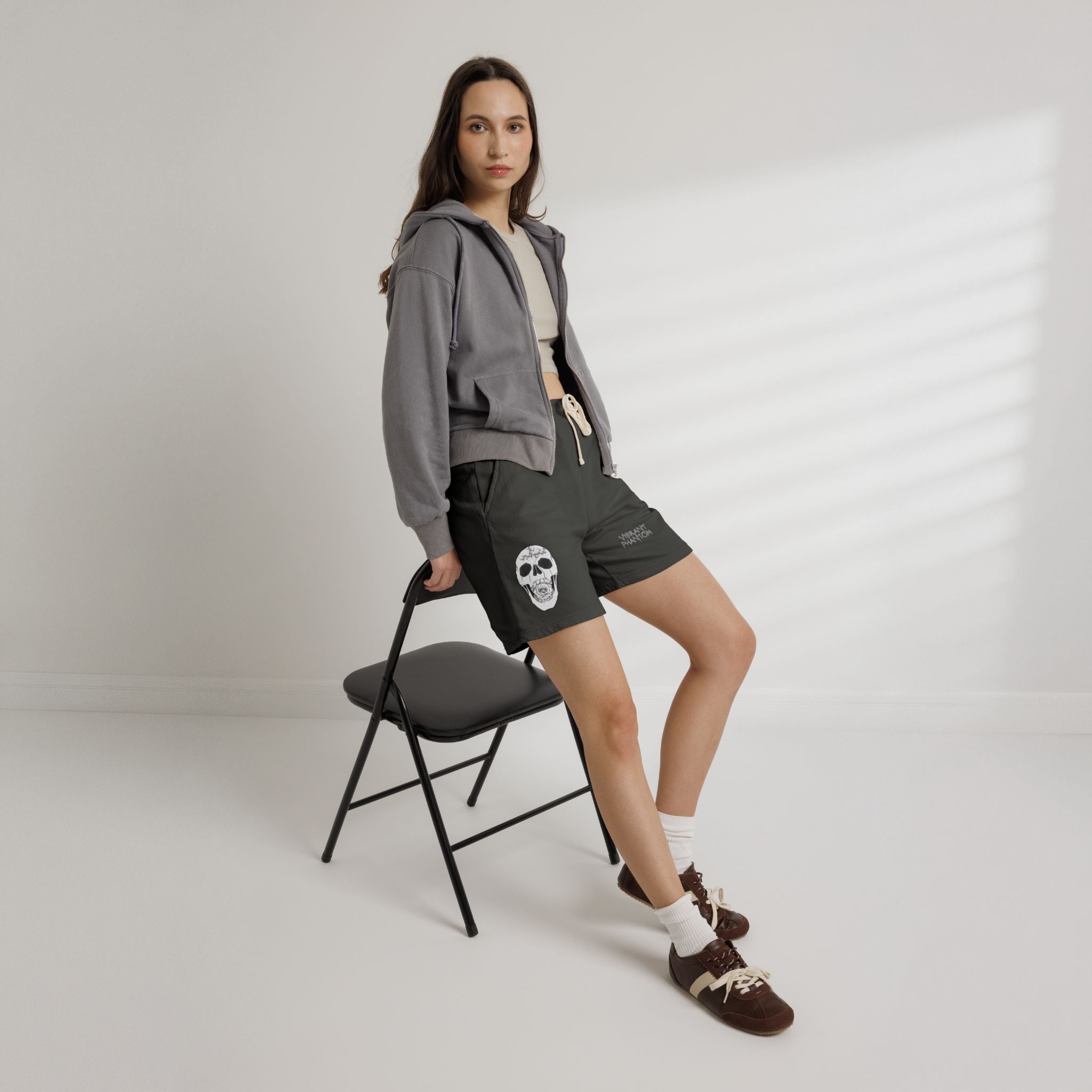 Skull Graphic Sweat Shorts — Lightweight Fleece Lounge Shorts